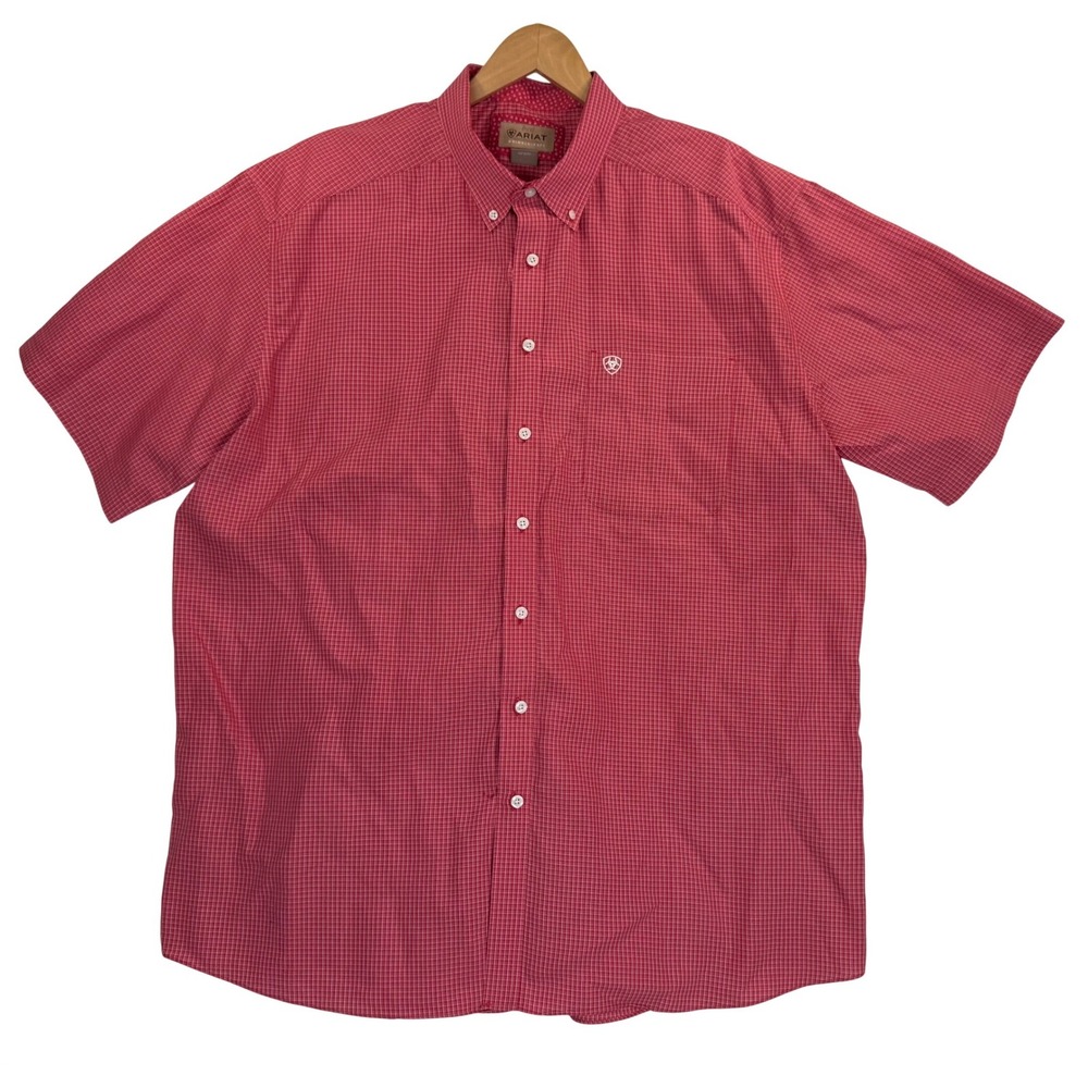 Ariat Red/White Checkered Button-Down Shirt Short Sleeves Western Cowboy Sz XXL‎